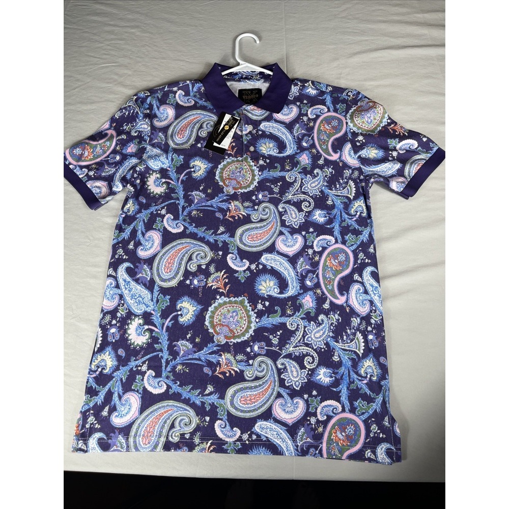 New Verse9 Signature Paisley Polo Shirt Purple Pique Buttons Golf Mens 2XL NWT